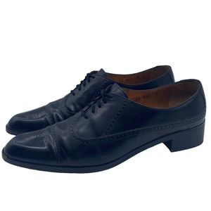 Salvatore Ferragamo Oxford Vintage Wingtip Black Leather Designer Italy Size 9